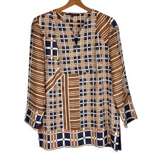 Lafayette 148 New York 100% Silk Tunic Blouse Split Neck Long Sleeve Small